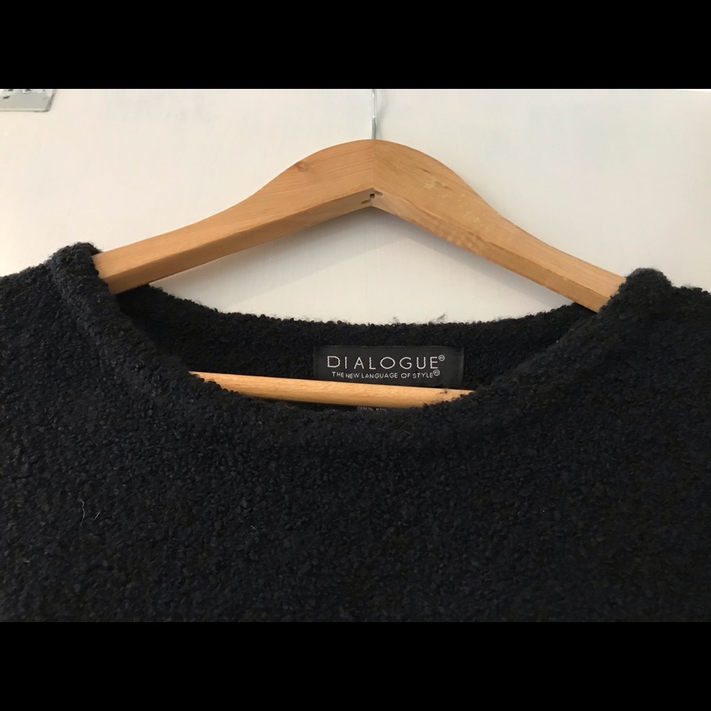 Dialogue black fuzzy fringed crew tunic sweater - Picture 4 of 6